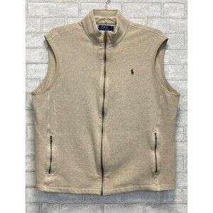 Polo Ralph Lauren Full Zip Front Knit Vest Oatmeal Tan Men's Size XL 100% Cotton